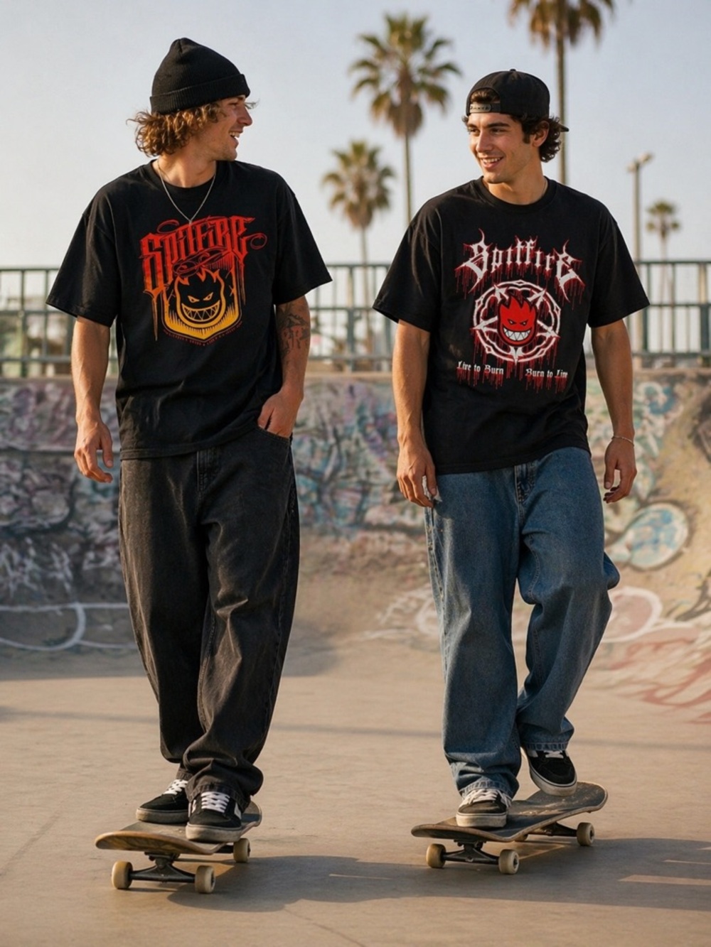Spitfire Lot of 2 Men’s Medium Graphic Tees Y2K Skater Streetwear Flame Devil